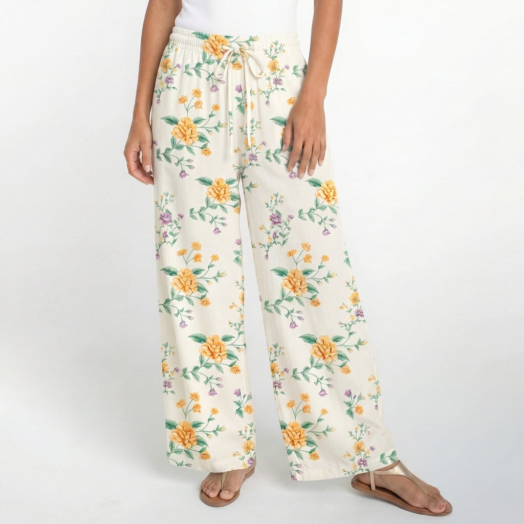Boho Amber Rose Wide Leg Tie Waist Pants With Pockets
