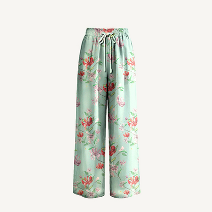 Boho Mint Honeysuckle Wide Leg Tie Waist Pants With Pockets