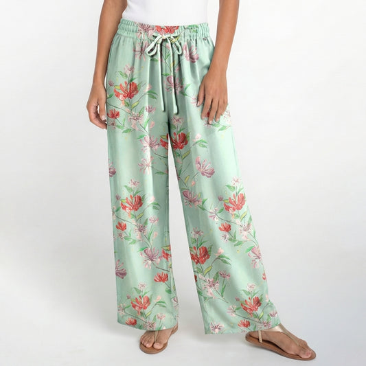 Boho Mint Honeysuckle Wide Leg Tie Waist Pants With Pockets