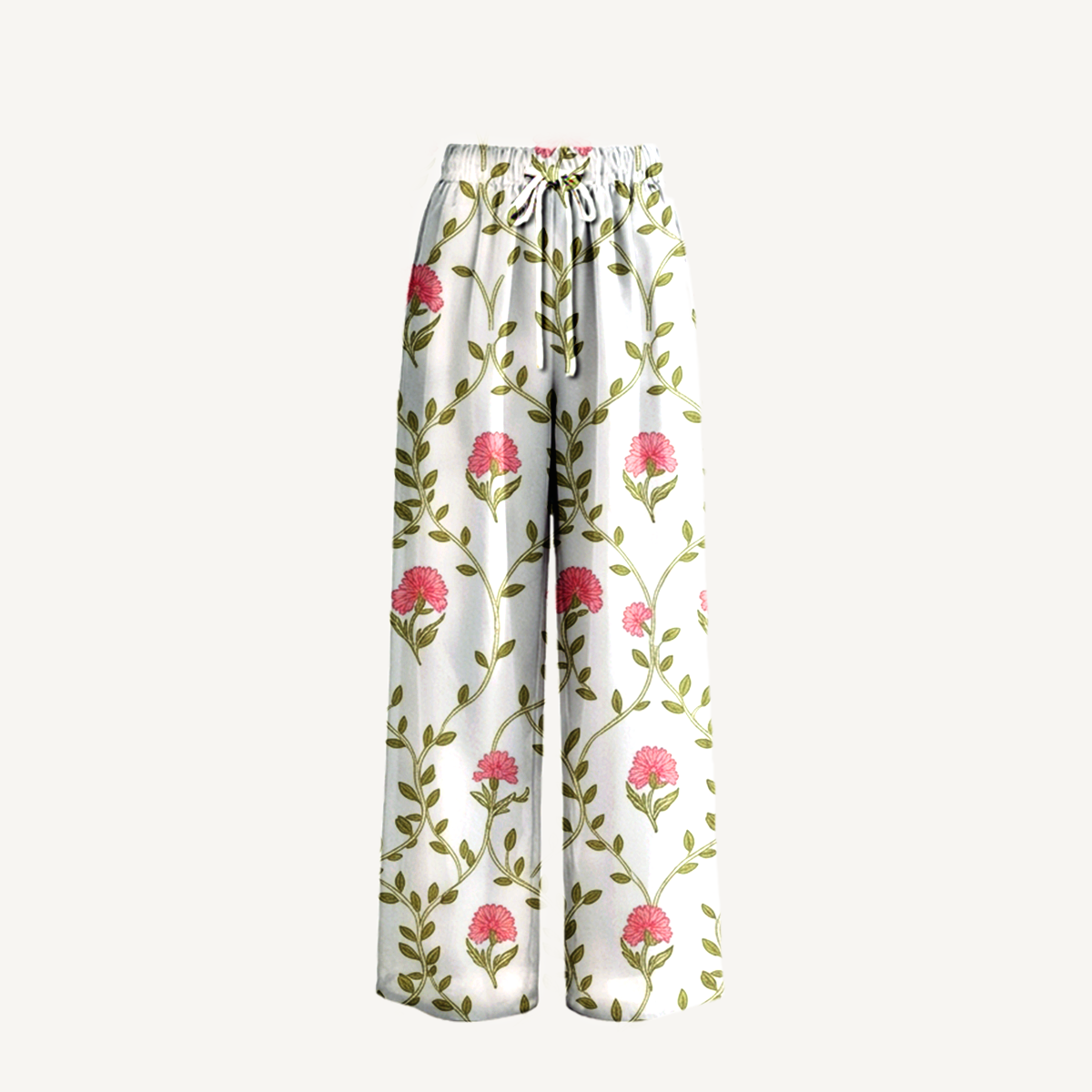 Boho Clover Vine Whisper Wide Leg Tie Waist Pants With Pockets