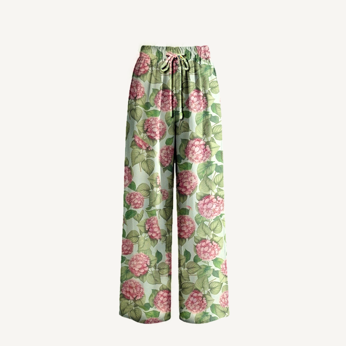 Boho Hydrangea Whisper Wide Leg Tie Waist Pants With Pockets