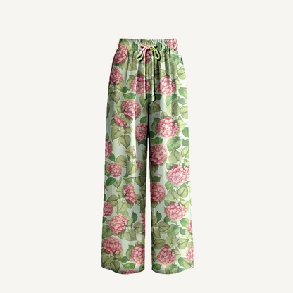 Boho Hydrangea Whisper Wide Leg Tie Waist Pants With Pockets