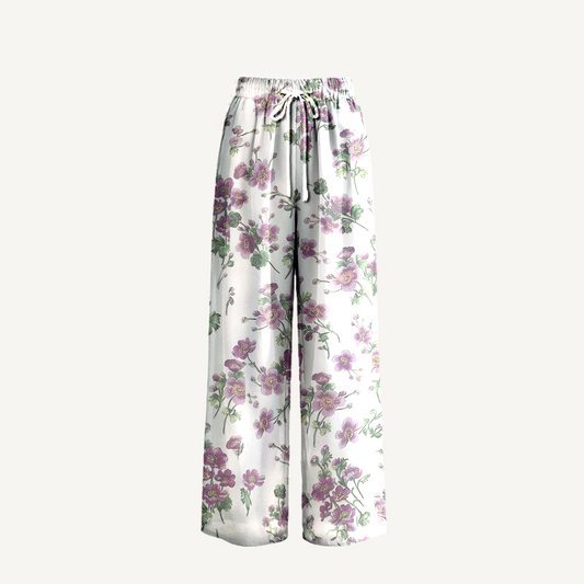 Boho Lavender Field Whisper Wide Leg Tie Waist Pants With Pockets