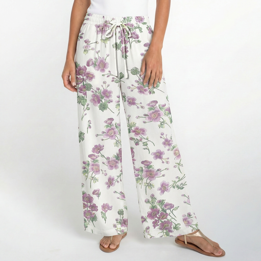 Boho Lavender Field Whisper Wide Leg Tie Waist Pants With Pockets