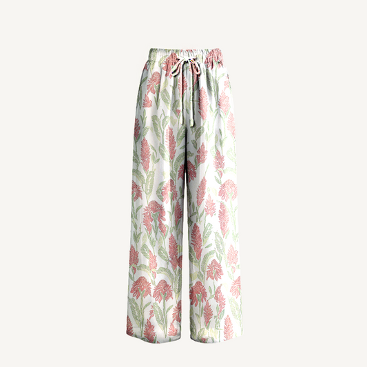 Boho Wild Feather Whisper Wide Leg Tie Waist Pants With Pockets