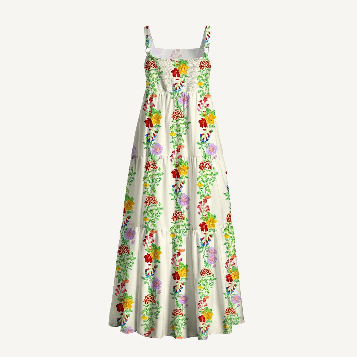 Square Neck Blossom Trail Print Wide Straps Maxi Dress With Pockets