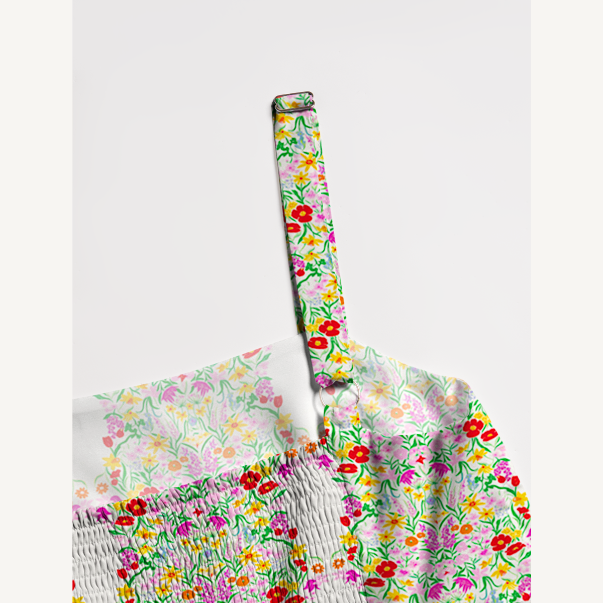 Square Neck Elegant Garden Print Wide Straps Maxi Dress With Pockets