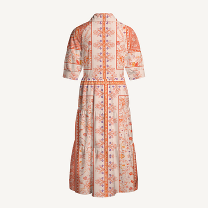 V Neck Collared Dahlia Midi Dress With Sleeves & Pockets