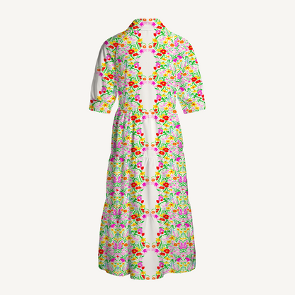 V Neck Collared Elegant Garden Casual Floral Midi Dress With Pockets
