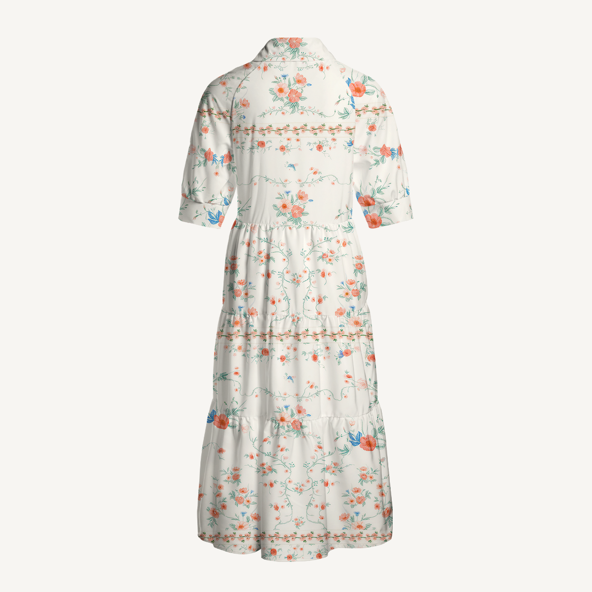 V Neck Collared Wild Bloom Casual Floral Midi Dress With Pockets