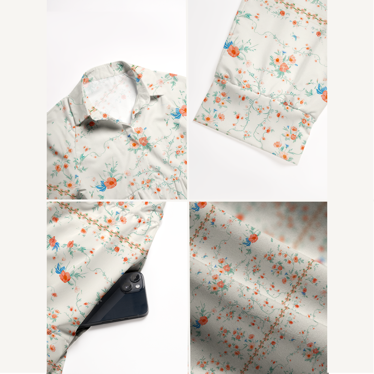 V Neck Collared Wild Bloom Casual Floral Midi Dress With Pockets