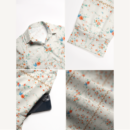 V Neck Collared Wild Bloom Casual Floral Midi Dress With Pockets