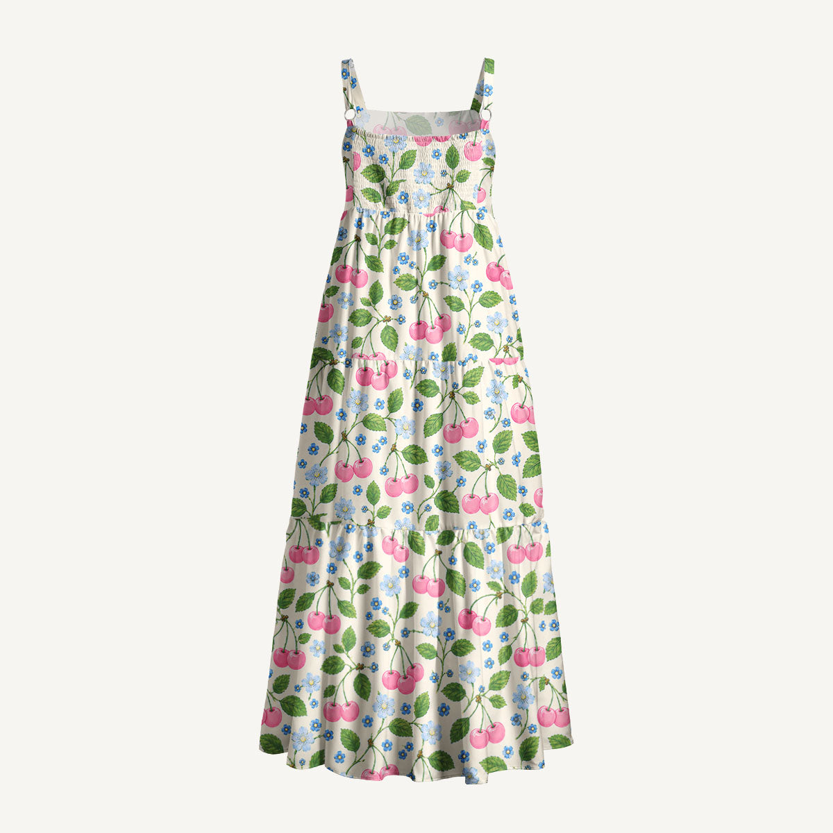 Cherry Blossom Garden Pattern Print Wide Straps Maxi Dress With Pockets