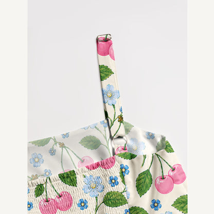Cherry Blossom Garden Pattern Print Wide Straps Maxi Dress With Pockets