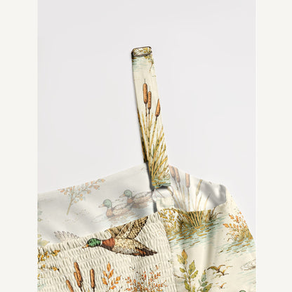 Duck Hunting Marsh Print Wide Straps Maxi Dress With Pockets