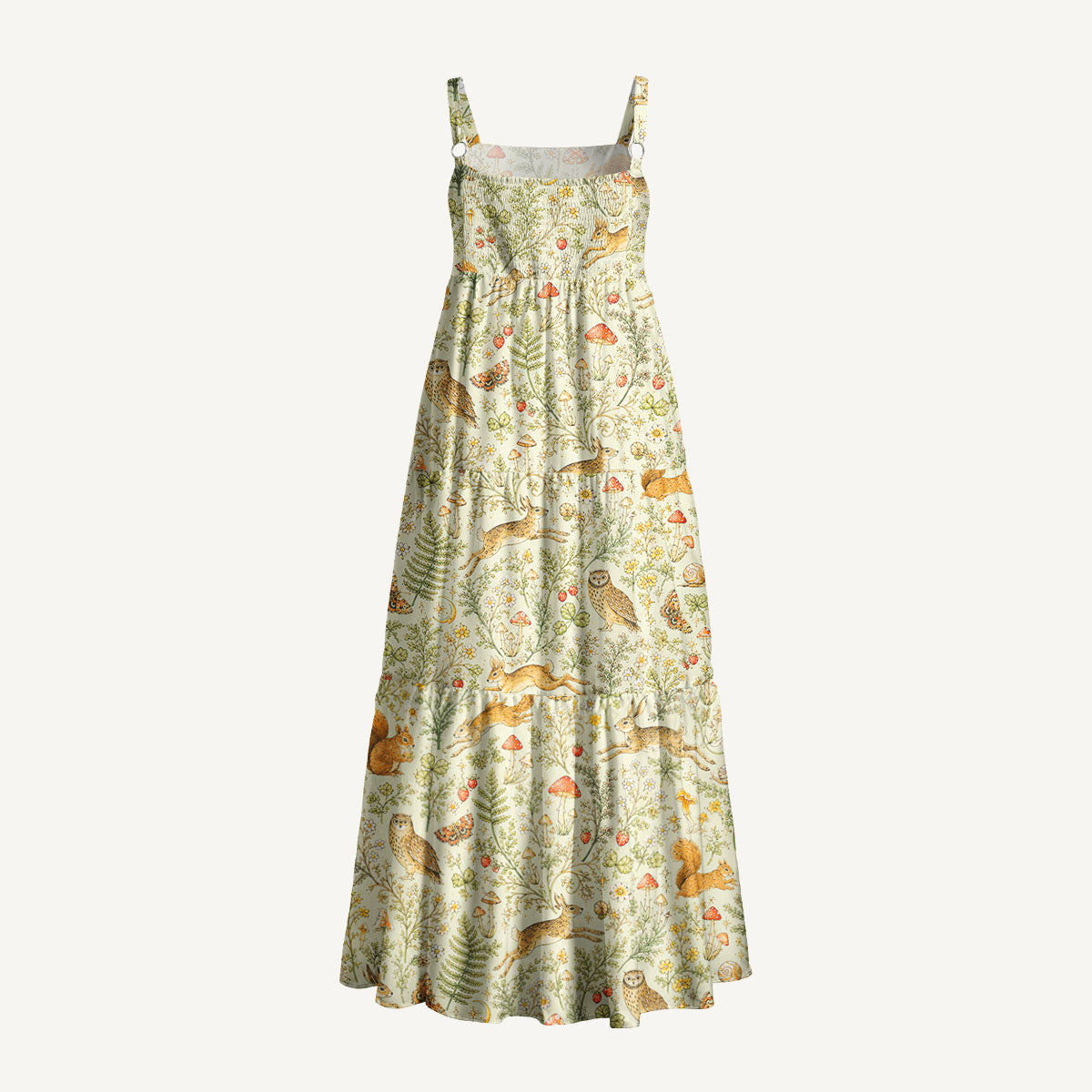 Enchanted Woodland Friends Print Wide Straps Maxi Dress With Pockets