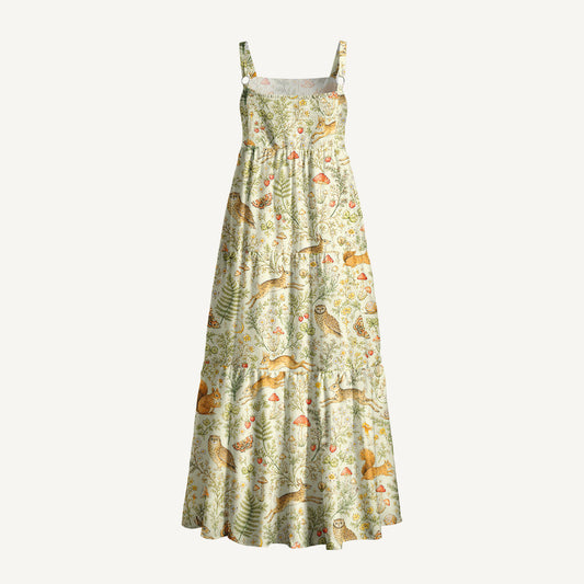 Enchanted Woodland Friends Print Wide Straps Maxi Dress With Pockets