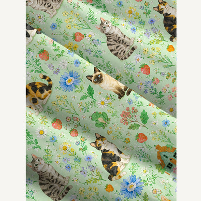 Floral Cats Parade Print Wide Straps Maxi Dress With Pockets