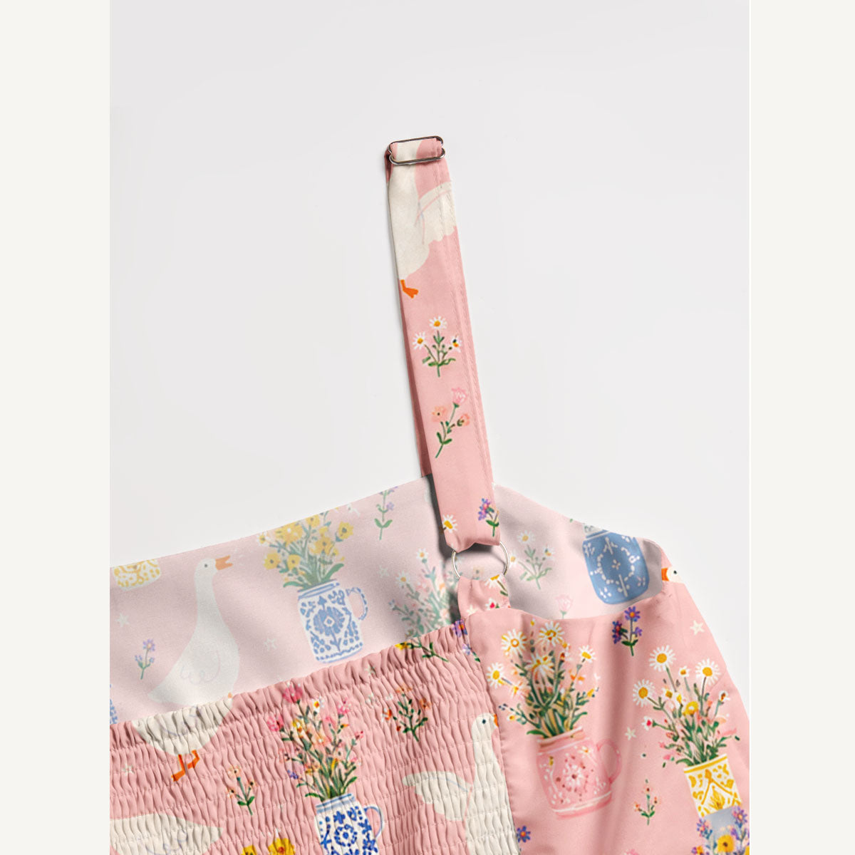 Floral Geese Parade Print Wide Straps Maxi Dress With Pockets