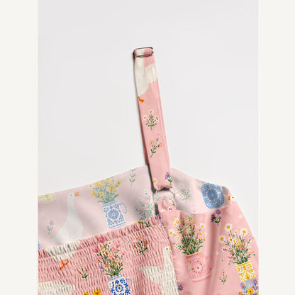 Floral Geese Parade Print Wide Straps Maxi Dress With Pockets