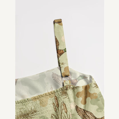 Flying Mallard Duck Print Wide Straps Maxi Dress With Pockets