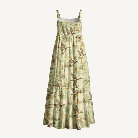 Flying Mallard Duck Print Wide Straps Maxi Dress With Pockets