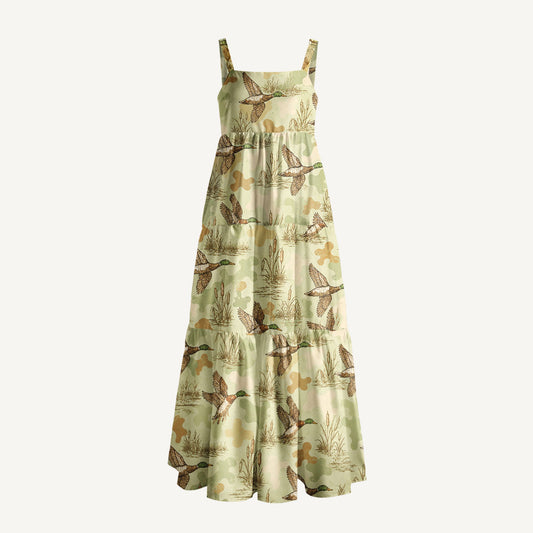 Flying Mallard Duck Print Wide Straps Maxi Dress With Pockets