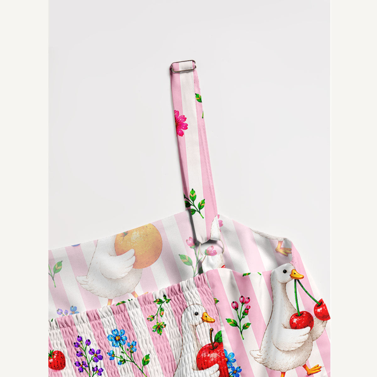 Fruit Goose Garden Print Wide Straps Maxi Dress With Pockets