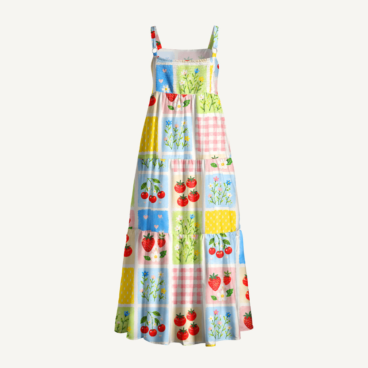 Garden Harvest Print Wide Straps Maxi Dress With Pockets