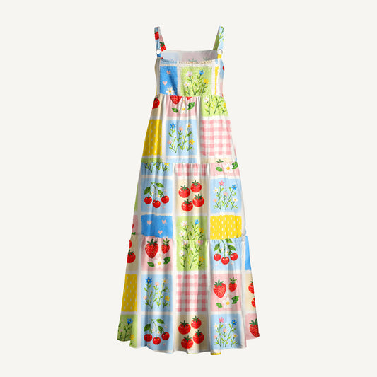Garden Harvest Print Wide Straps Maxi Dress With Pockets