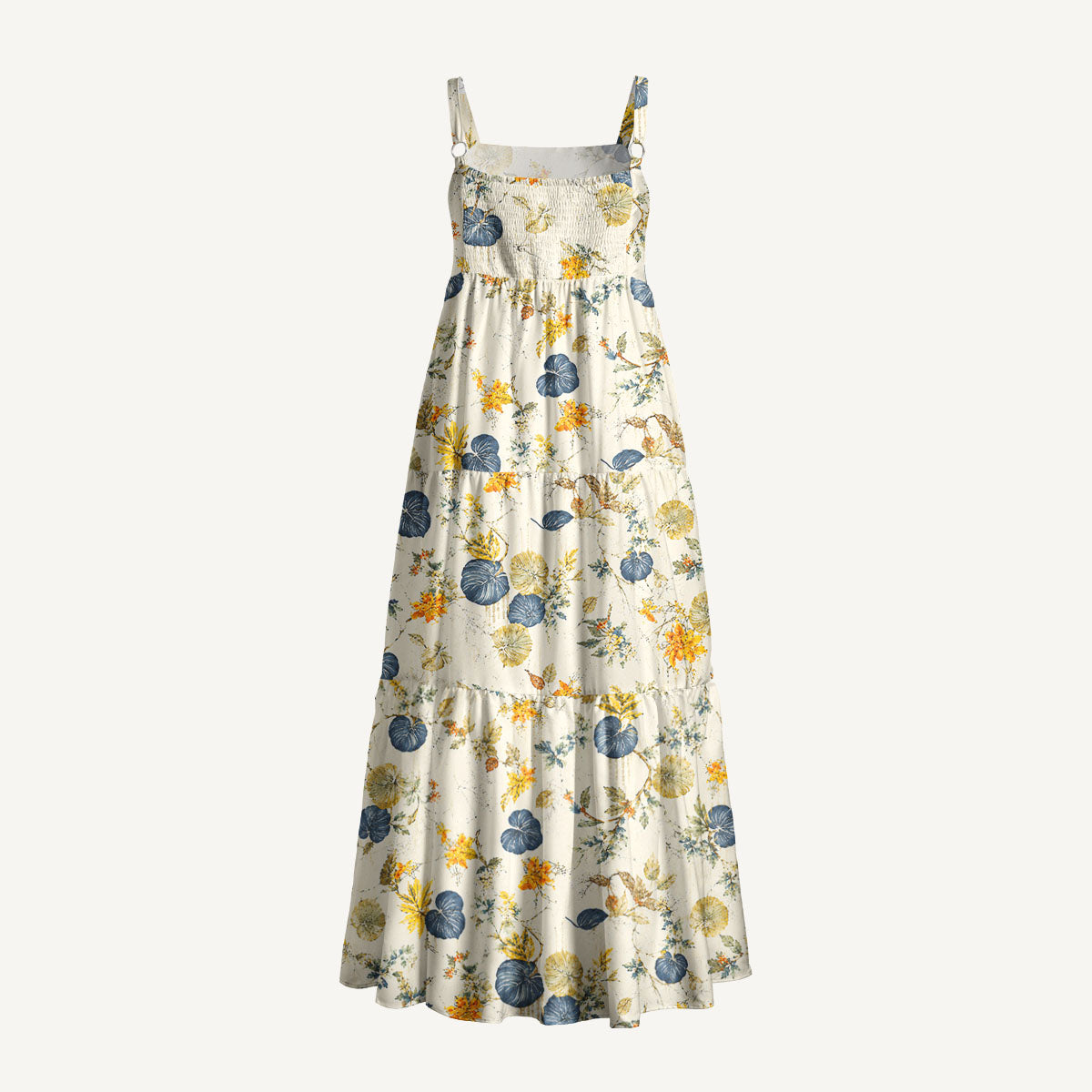 Golden Wild Botanicals Print Wide Straps Maxi Dress With Pockets