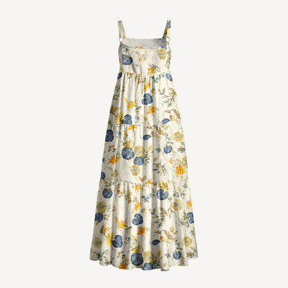 Golden Wild Botanicals Print Wide Straps Maxi Dress With Pockets