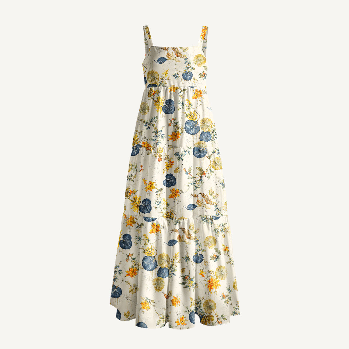 Golden Wild Botanicals Print Wide Straps Maxi Dress With Pockets