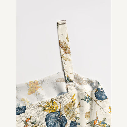 Golden Wild Botanicals Print Wide Straps Maxi Dress With Pockets