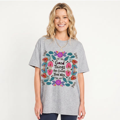 Good Things Are Coming Your Way Print Crew Neck Cotton Tee