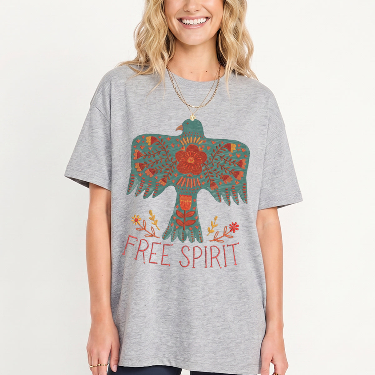Boho Free Spirit Print Crew Neck Cotton Tee