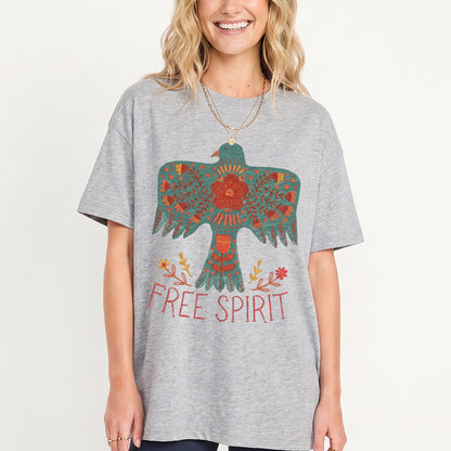Boho Free Spirit Print Crew Neck Cotton Tee