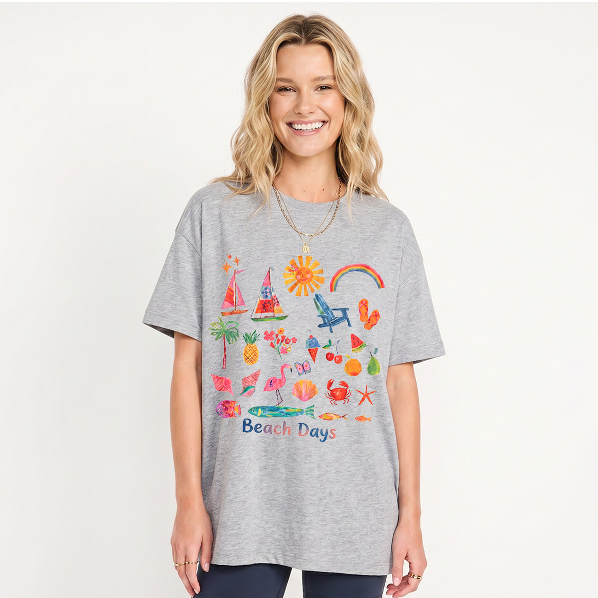 Beach Days Print Crew Neck Cotton Tee