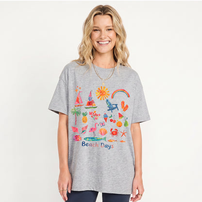 Beach Days Print Crew Neck Cotton Tee
