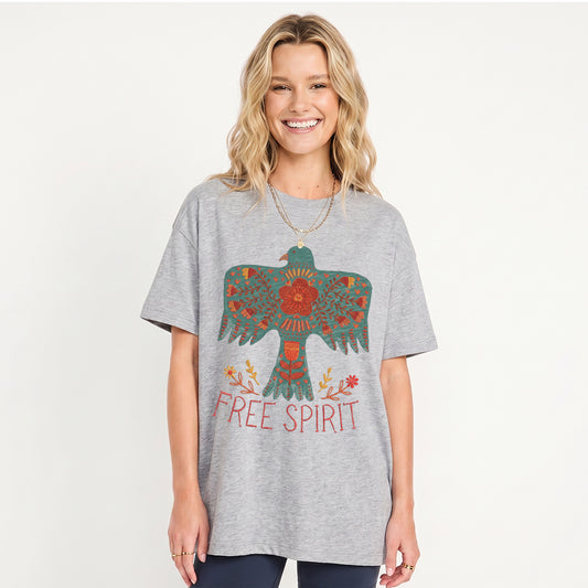Boho Free Spirit Print Crew Neck Cotton Tee