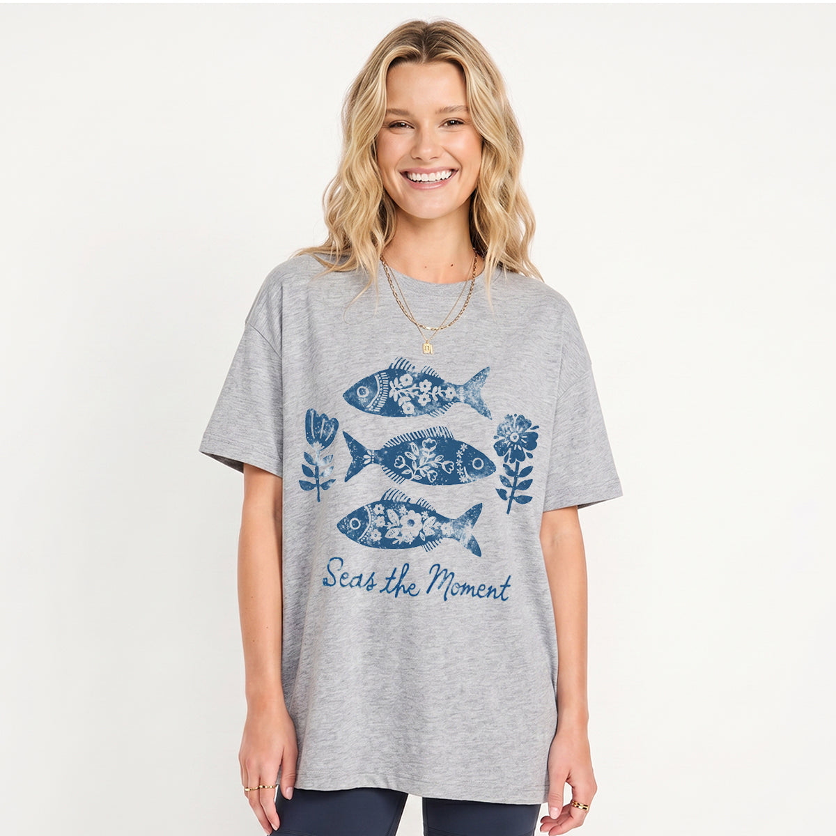 Seas the Moment Print Crew Neck Cotton Tee
