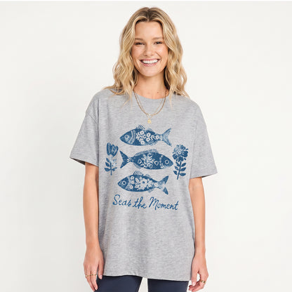 Seas the Moment Print Crew Neck Cotton Tee