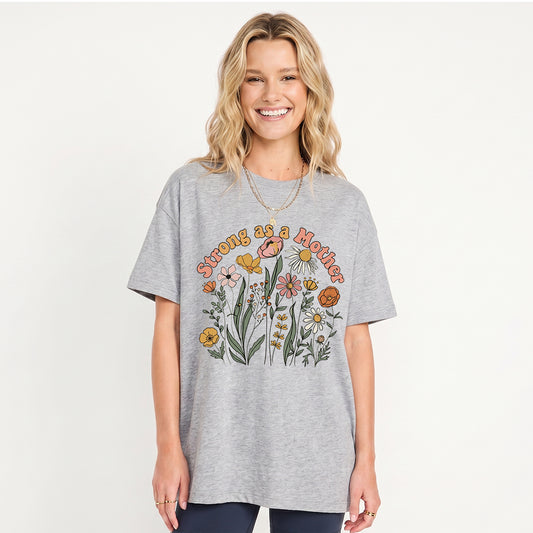Strong As A Mother Print Crew Neck Cotton Tee