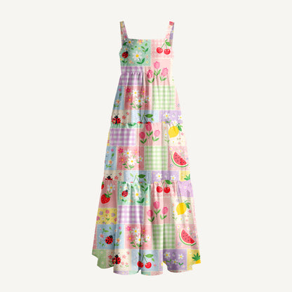 Ladybug Garden Print Wide Straps Maxi Dress With Pockets