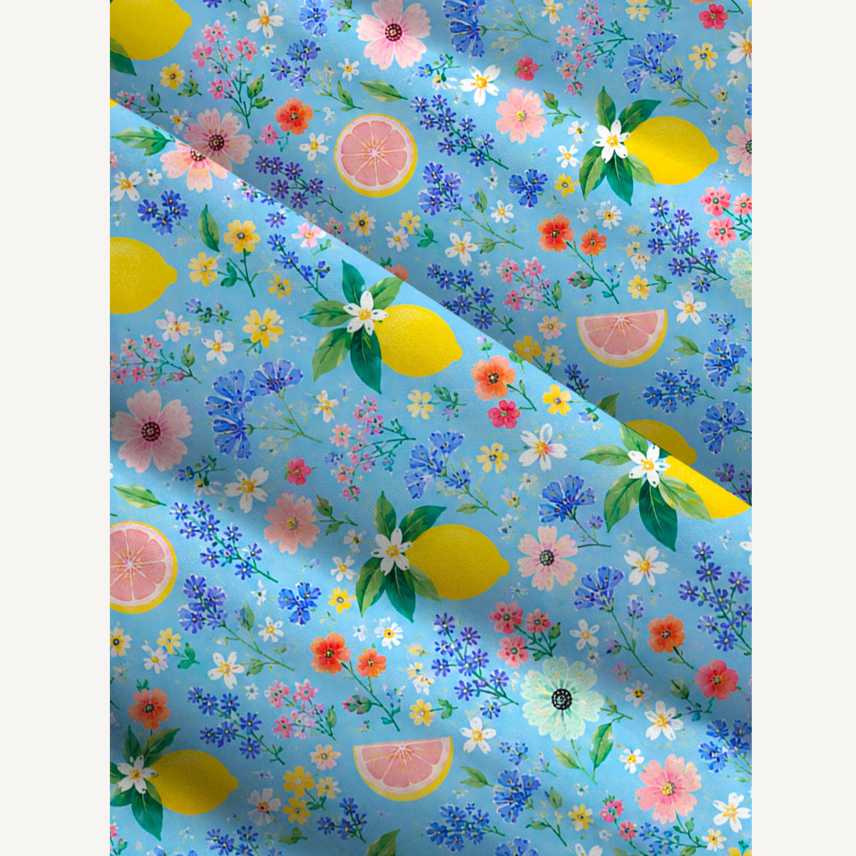 Lemon Blossom Garden Print Wide Straps Maxi Dress With Pockets