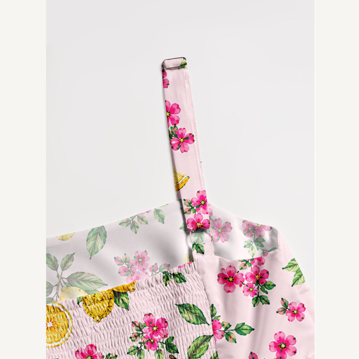 Lemon Garden Print Wide Straps Maxi Dress With Pockets