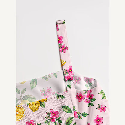 Lemon Garden Print Wide Straps Maxi Dress With Pockets