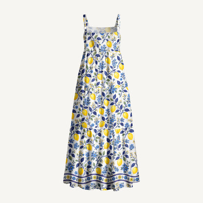 Blue Lemon Floral Print Wide Straps Maxi Dress With Pockets