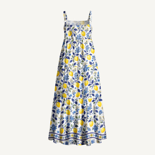 Blue Lemon Floral Print Wide Straps Maxi Dress With Pockets