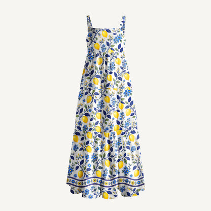Blue Lemon Floral Print Wide Straps Maxi Dress With Pockets